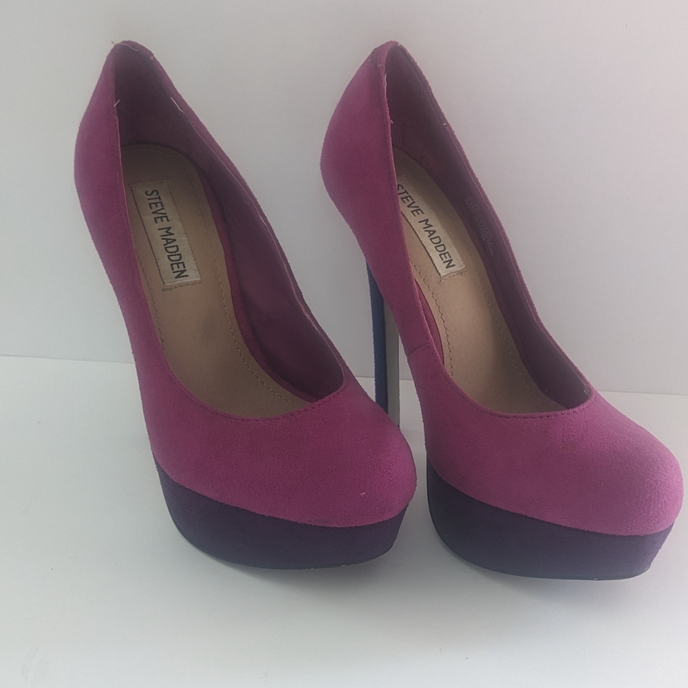 Steve Madden Women's Pink And Purple Color block Platform Heels 5.5